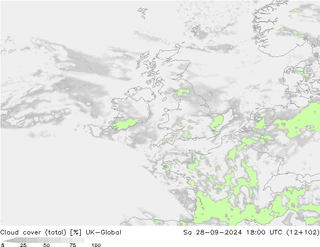 Cloud cover (total) UK-Global Sa 28.09.2024 18 UTC