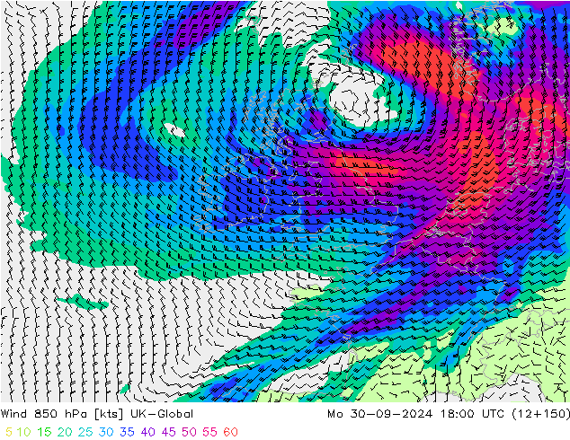 Wind 850 hPa UK-Global ma 30.09.2024 18 UTC