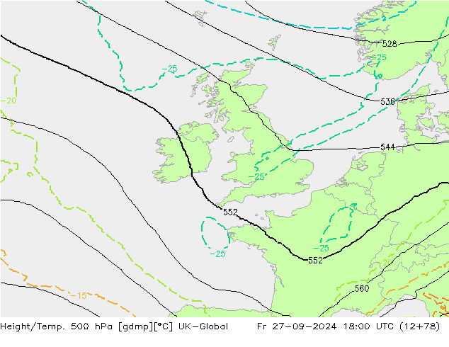 Height/Temp. 500 hPa UK-Global Fr 27.09.2024 18 UTC