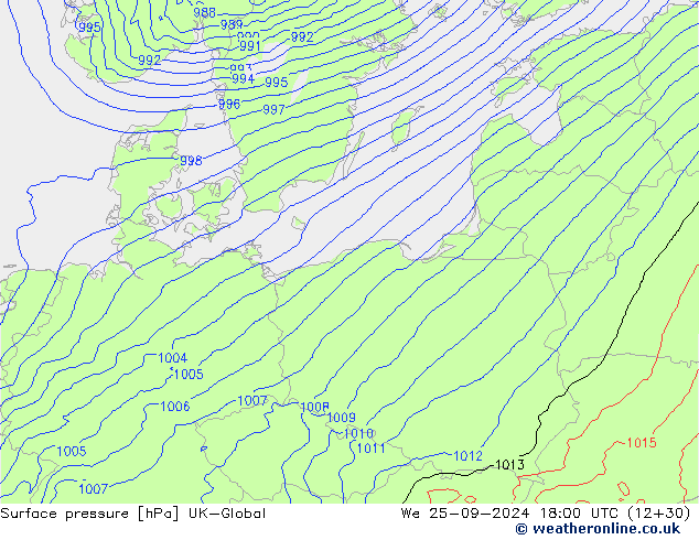 Luchtdruk (Grond) UK-Global wo 25.09.2024 18 UTC