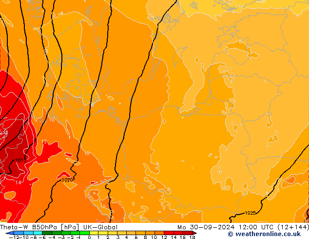 Theta-W 850hPa UK-Global Mo 30.09.2024 12 UTC