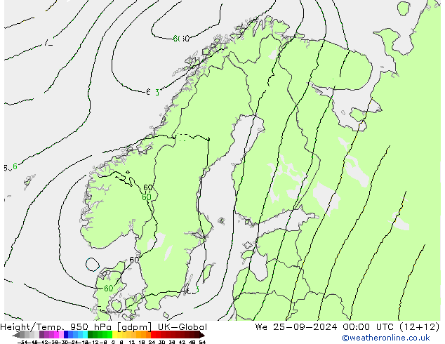 Height/Temp. 950 гПа UK-Global ср 25.09.2024 00 UTC