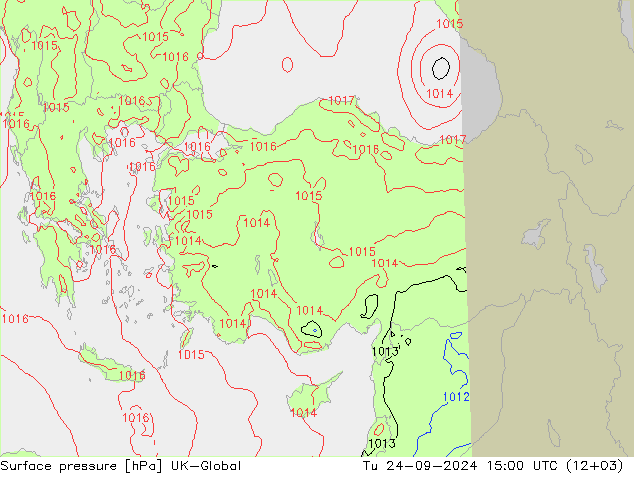 Surface pressure UK-Global Tu 24.09.2024 15 UTC