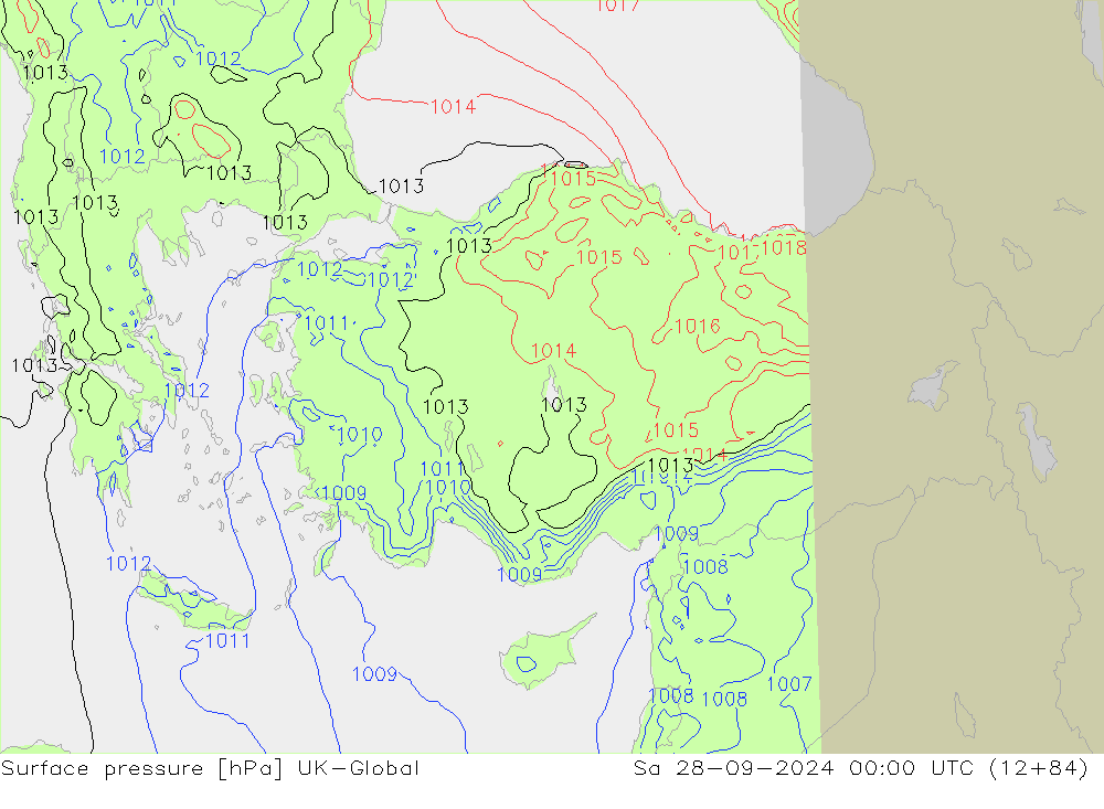 Surface pressure UK-Global Sa 28.09.2024 00 UTC