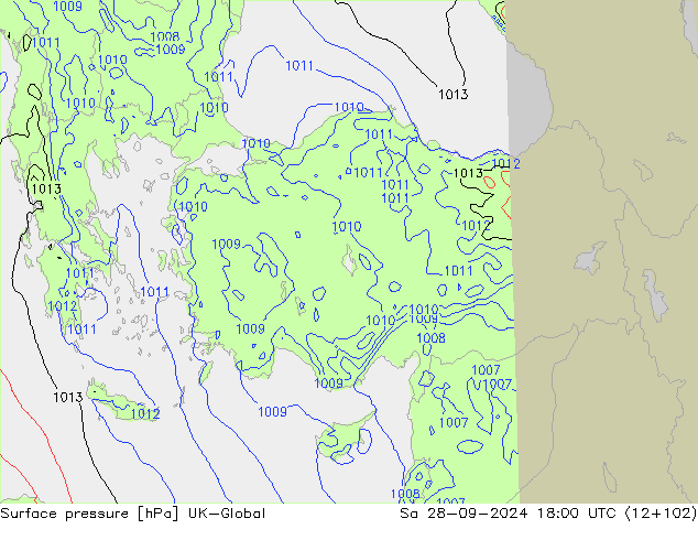 Surface pressure UK-Global Sa 28.09.2024 18 UTC