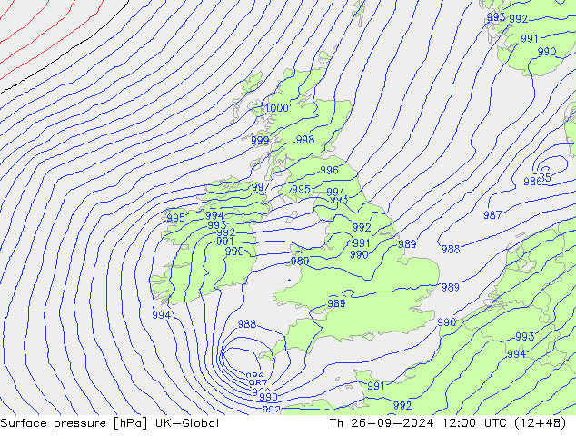 Surface pressure UK-Global Th 26.09.2024 12 UTC