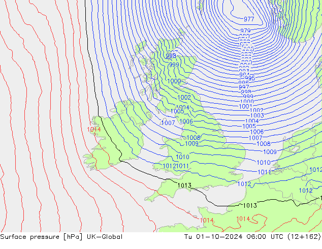 Surface pressure UK-Global Tu 01.10.2024 06 UTC