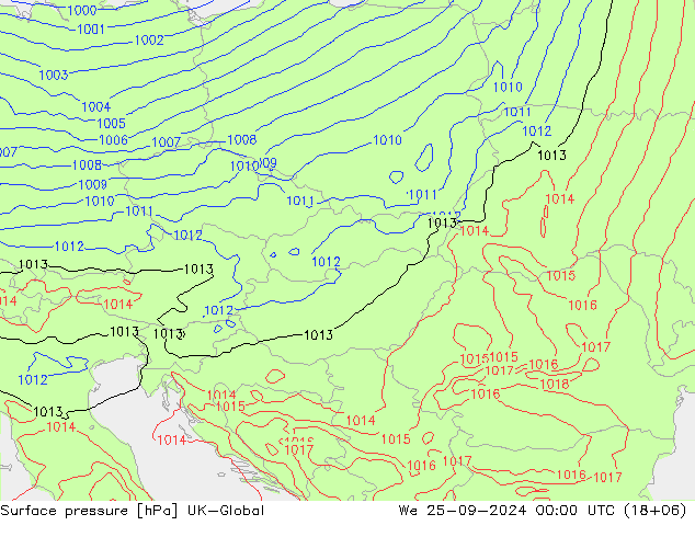 Luchtdruk (Grond) UK-Global wo 25.09.2024 00 UTC