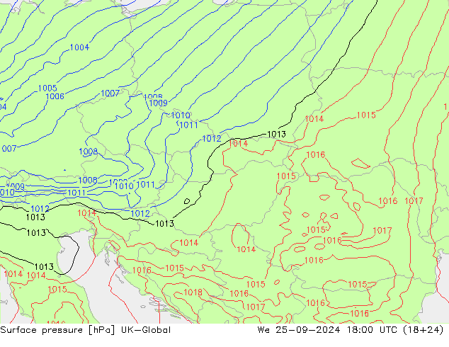 Surface pressure UK-Global We 25.09.2024 18 UTC