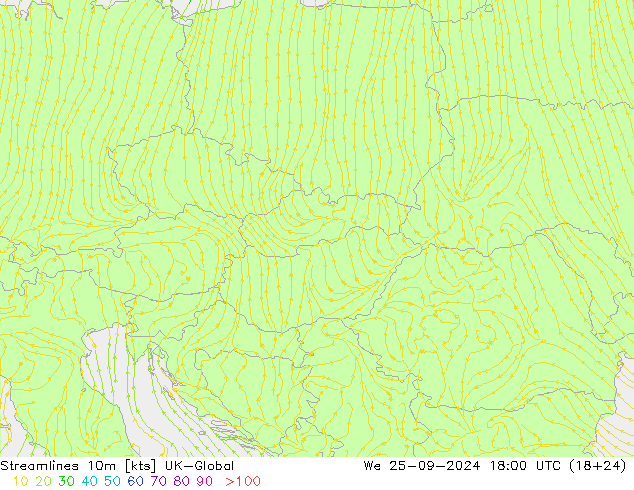 Stromlinien 10m UK-Global Mi 25.09.2024 18 UTC