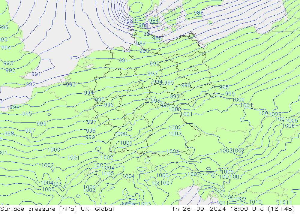 Surface pressure UK-Global Th 26.09.2024 18 UTC