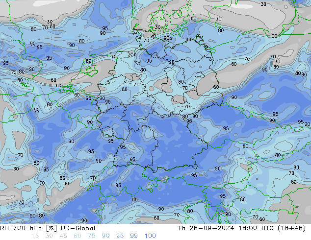 RH 700 hPa UK-Global Do 26.09.2024 18 UTC