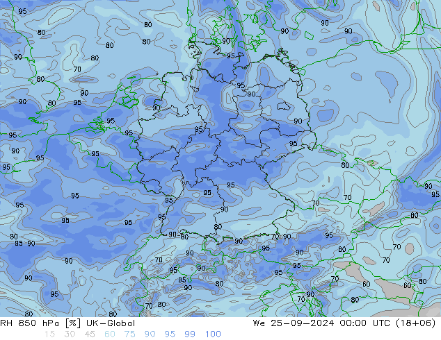 RH 850 hPa UK-Global We 25.09.2024 00 UTC