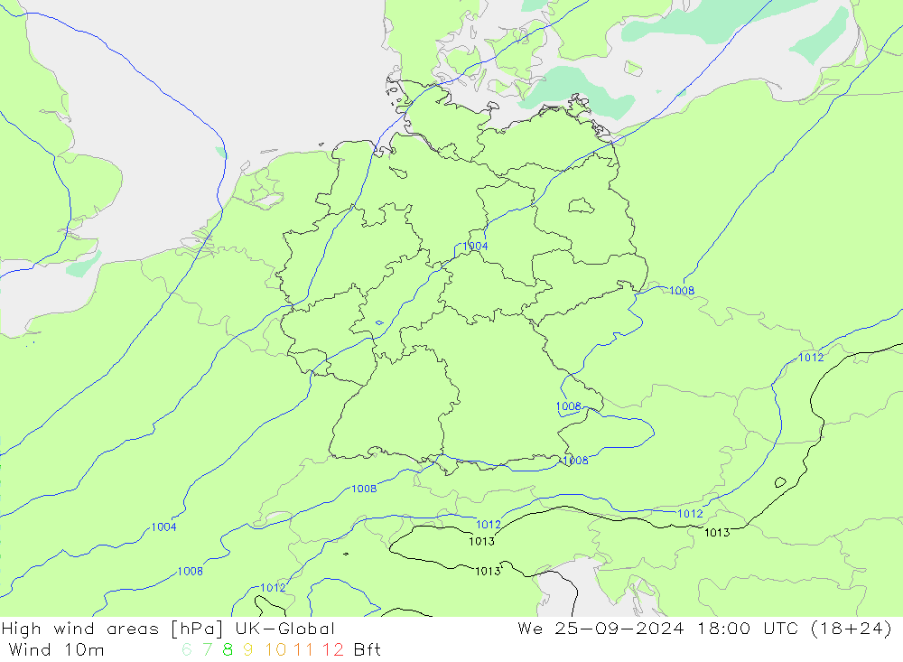 Izotacha UK-Global śro. 25.09.2024 18 UTC