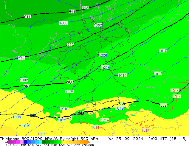 Dikte 500-1000hPa UK-Global wo 25.09.2024 12 UTC