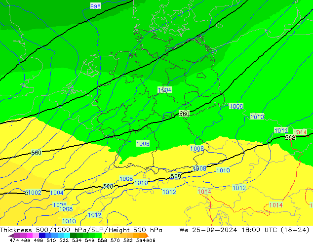 Thck 500-1000hPa UK-Global We 25.09.2024 18 UTC