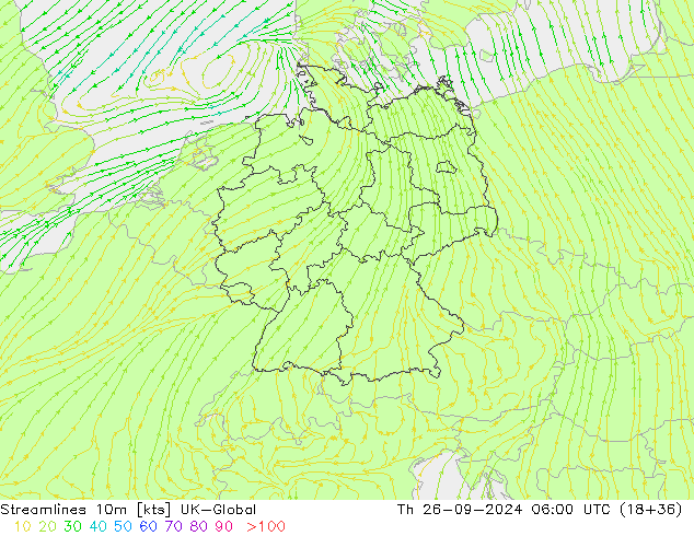 Streamlines 10m UK-Global Th 26.09.2024 06 UTC