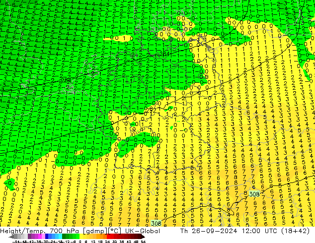 Hoogte/Temp. 700 hPa UK-Global do 26.09.2024 12 UTC