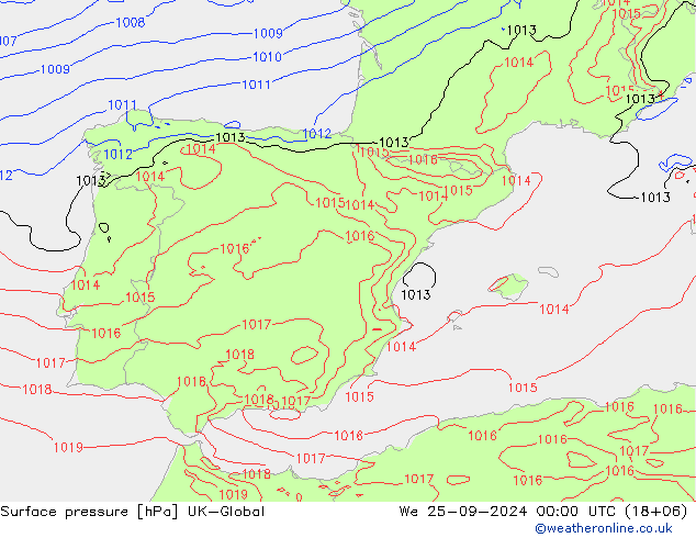 Presión superficial UK-Global mié 25.09.2024 00 UTC