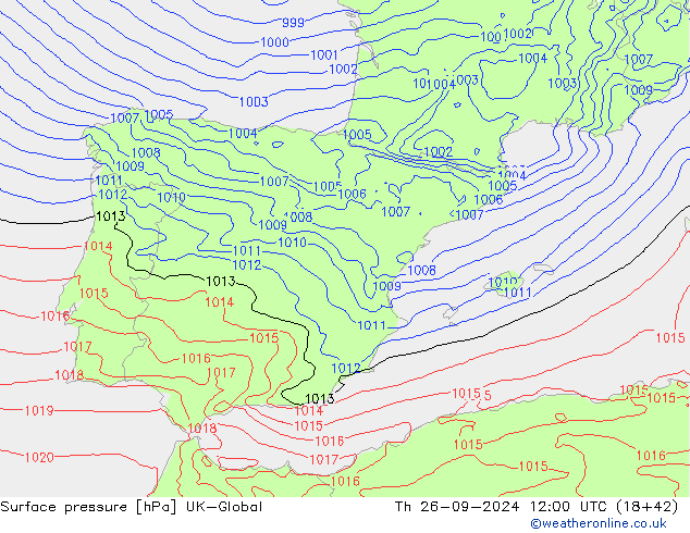 Surface pressure UK-Global Th 26.09.2024 12 UTC