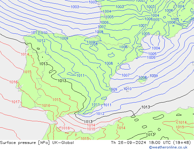 Surface pressure UK-Global Th 26.09.2024 18 UTC