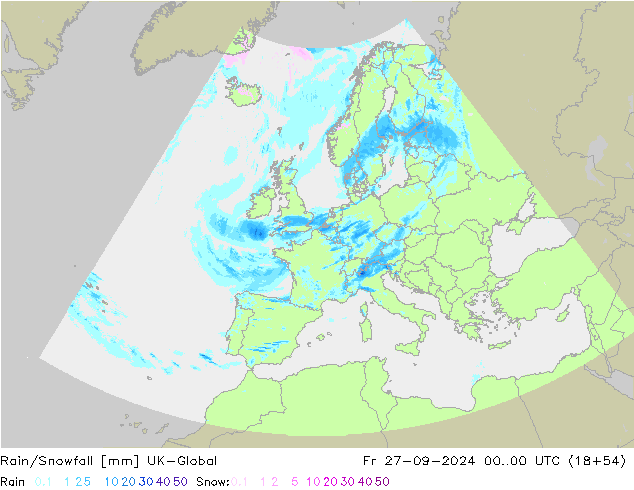 Rain/Snowfall UK-Global пт 27.09.2024 00 UTC