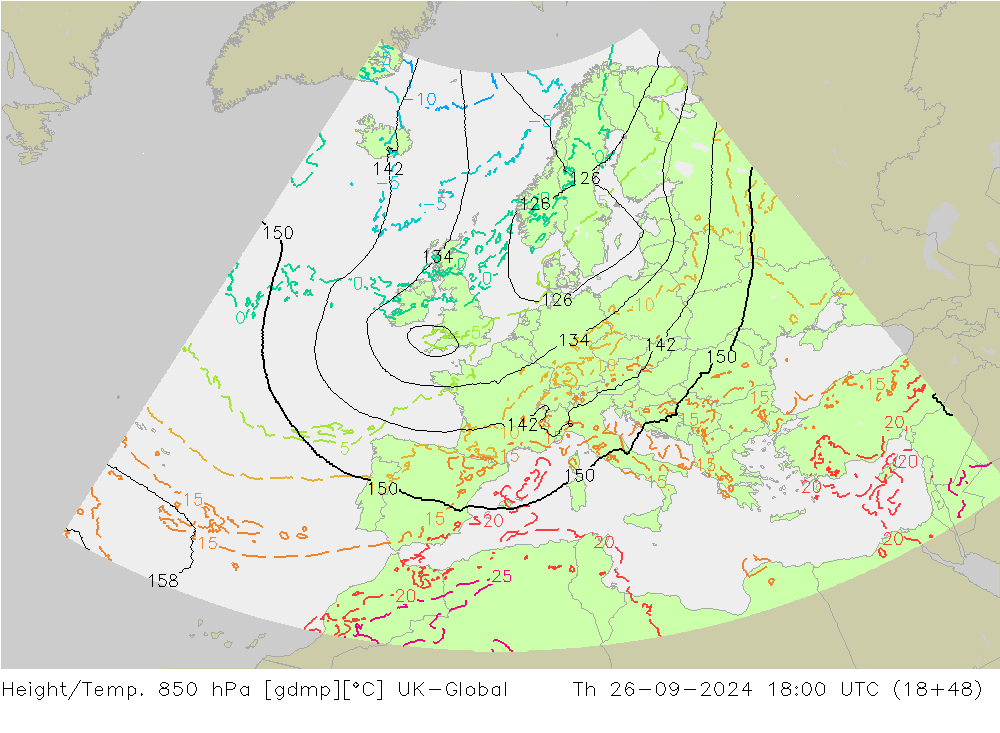 Yükseklik/Sıc. 850 hPa UK-Global Per 26.09.2024 18 UTC