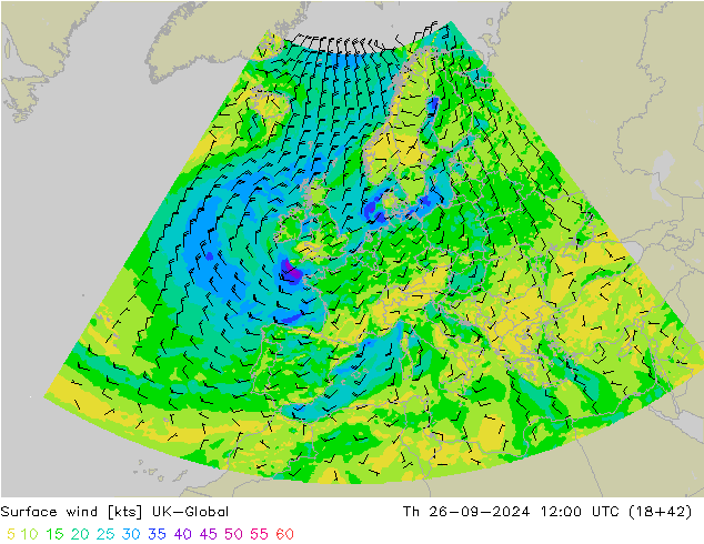 Surface wind UK-Global Th 26.09.2024 12 UTC