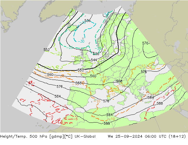 Height/Temp. 500 гПа UK-Global ср 25.09.2024 06 UTC