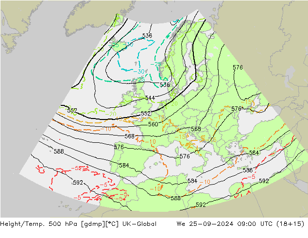 Yükseklik/Sıc. 500 hPa UK-Global Çar 25.09.2024 09 UTC