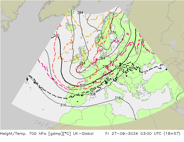 Yükseklik/Sıc. 700 hPa UK-Global Cu 27.09.2024 03 UTC