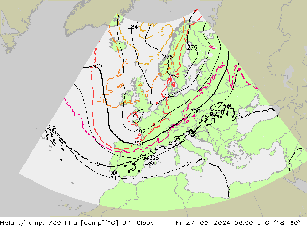 Géop./Temp. 700 hPa UK-Global ven 27.09.2024 06 UTC