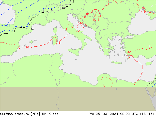 Atmosférický tlak UK-Global St 25.09.2024 09 UTC