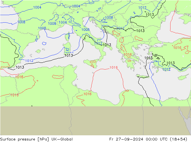 Luchtdruk (Grond) UK-Global vr 27.09.2024 00 UTC