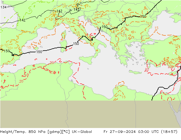 Height/Temp. 850 hPa UK-Global  27.09.2024 03 UTC