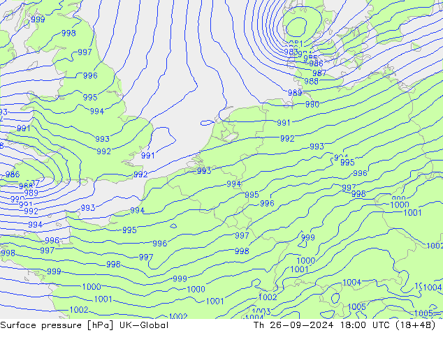 Surface pressure UK-Global Th 26.09.2024 18 UTC