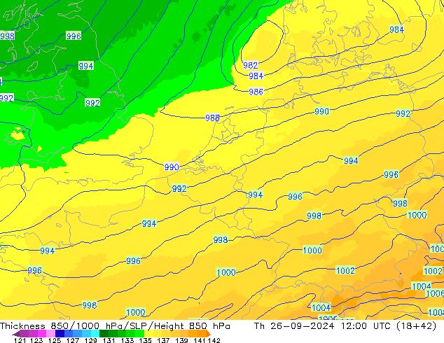 Thck 850-1000 hPa UK-Global Th 26.09.2024 12 UTC