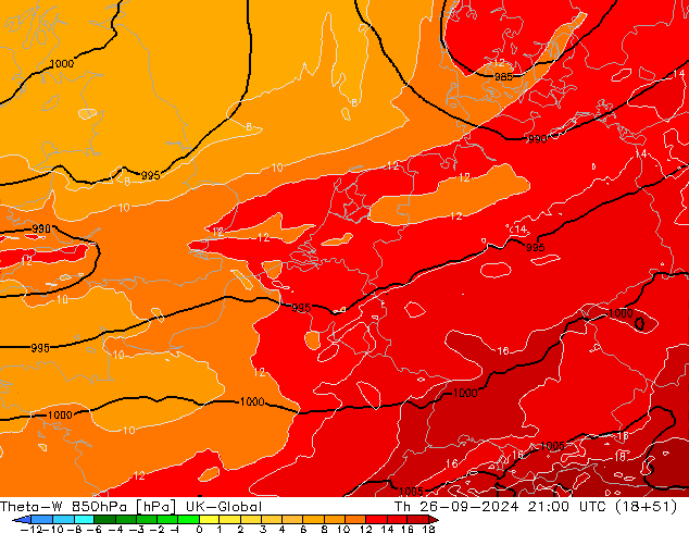 Theta-W 850hPa UK-Global Th 26.09.2024 21 UTC