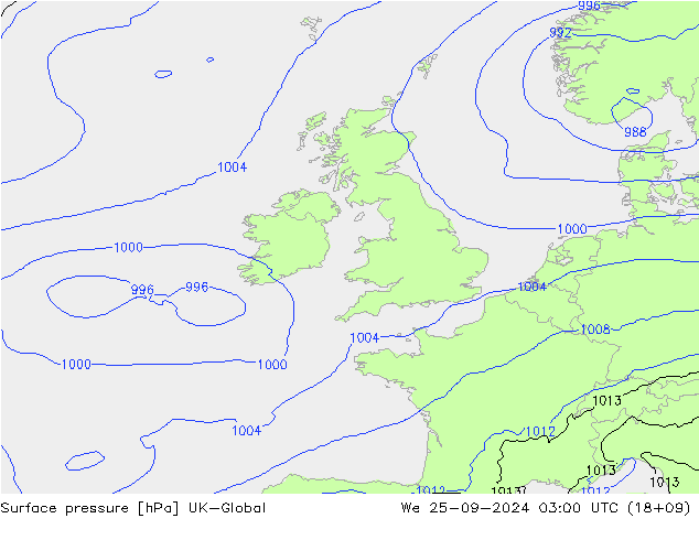 Surface pressure UK-Global We 25.09.2024 03 UTC