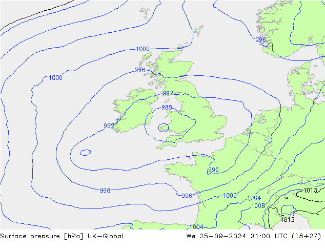 pressão do solo UK-Global Qua 25.09.2024 21 UTC