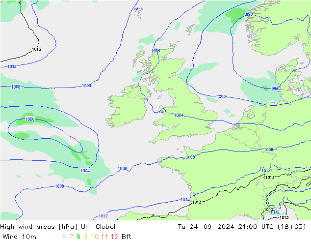 High wind areas UK-Global  24.09.2024 21 UTC