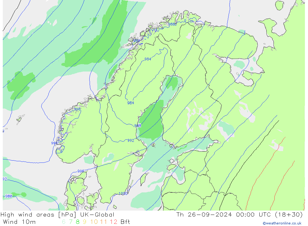 High wind areas UK-Global jue 26.09.2024 00 UTC