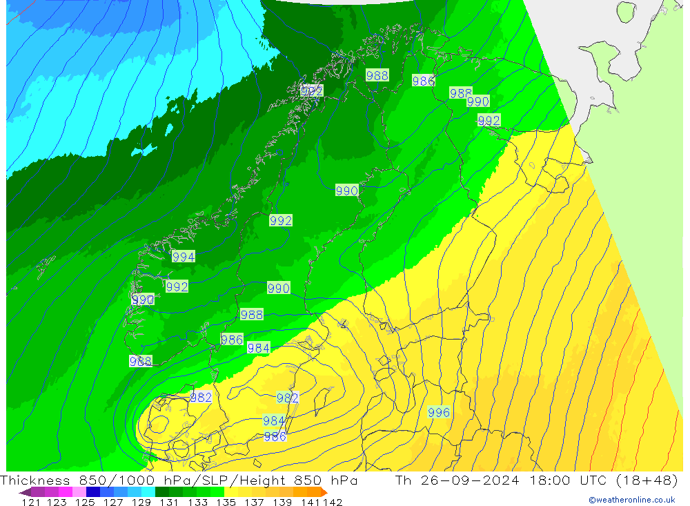 Thck 850-1000 hPa UK-Global Th 26.09.2024 18 UTC
