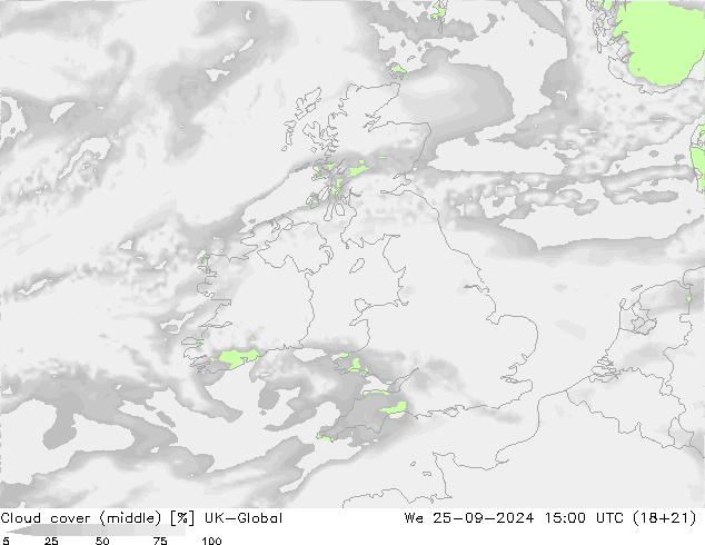 Cloud cover (middle) UK-Global We 25.09.2024 15 UTC