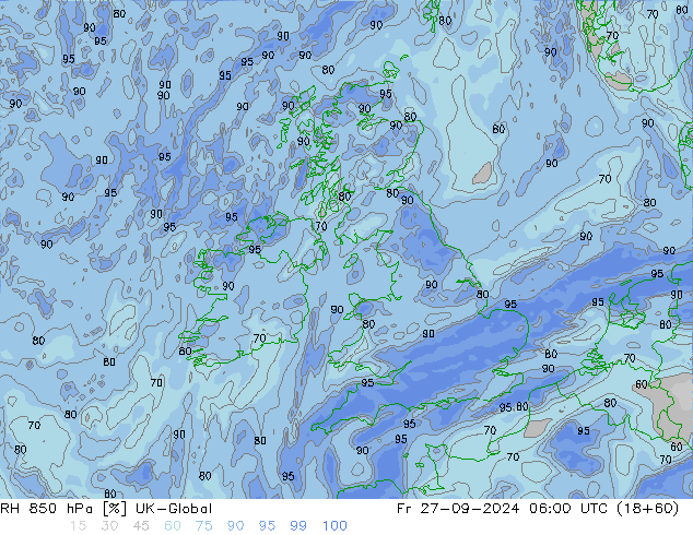 RH 850 hPa UK-Global Fr 27.09.2024 06 UTC