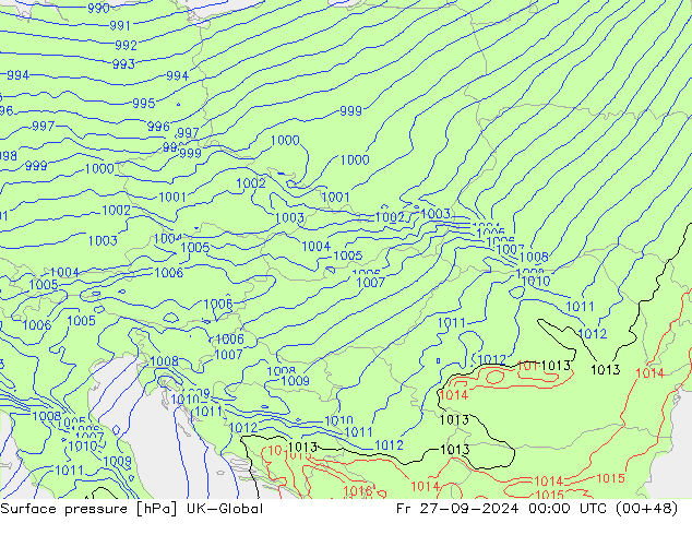 Surface pressure UK-Global Fr 27.09.2024 00 UTC