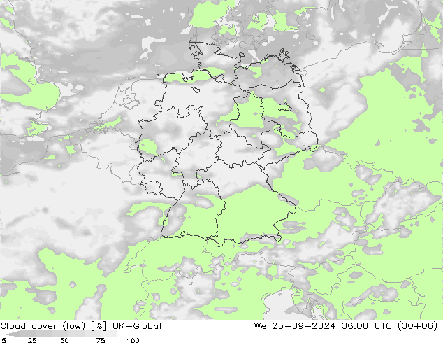 Wolken (tief) UK-Global Mi 25.09.2024 06 UTC