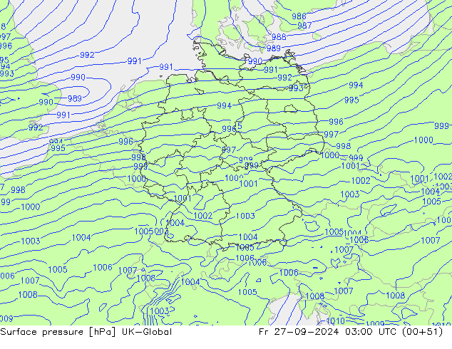 Surface pressure UK-Global Fr 27.09.2024 03 UTC