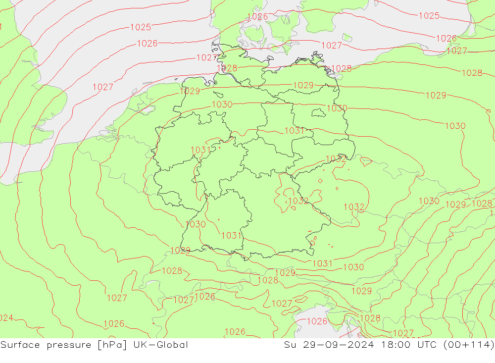 Atmosférický tlak UK-Global Ne 29.09.2024 18 UTC