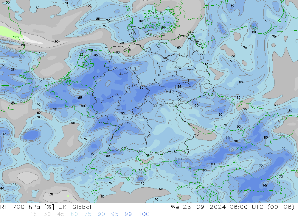 RH 700 hPa UK-Global Qua 25.09.2024 06 UTC